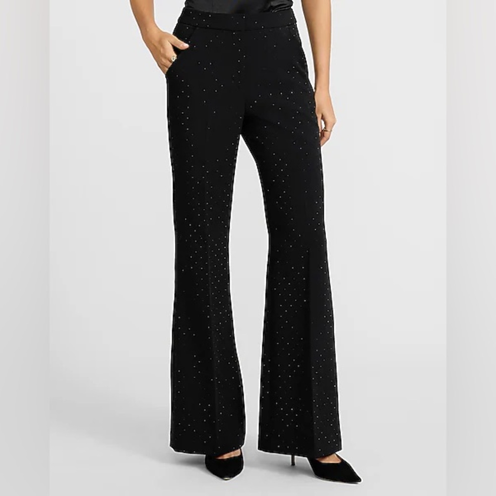 NWT SLA the Label Black Rhinestone Harper Diamonte Trousers Size S